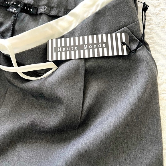 Haute Monde: Women’s Cute Grey with White tie front high waisted slacks, Size M - Picture 10 of 13